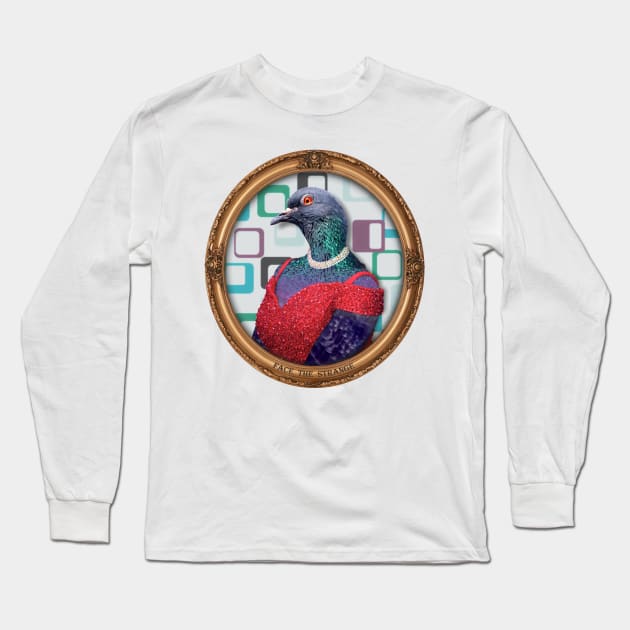 Red Glam Pigeon Lady in Vintage Frame Long Sleeve T-Shirt by FaceTheStrange